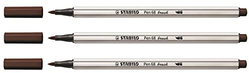 STABILO Set mit 3 Filzstiften, Pinselspitze, 68 Brush, Braun