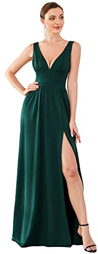 Ever-Pretty Vestido de Dama de Honor Largo para Mujer Escote V Profundo Elástico Corte Imperio sin Respaldo Elegantes Verde Oscuro 42
