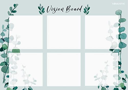 SOULISTIC Vision Board Poster DIN A2 - Vorlage für Ziele Board, mit 6 Bereichen, zum Visualisieren und Manifestieren von Zielen, Persönlichkeitsentwicklung, Motiv Eukalyptus