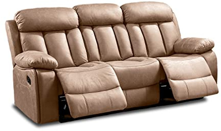 duehome | Sofá 3 Plazas, Sofá Reclinable, Asiento de Descanso, Modelo Kendal, Acabado en Tejido Color Beige, Medidas: 208 cm (Largo) x 101 cm (Alto) x 97 (Fondo)