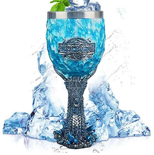 Tuzsocr Game of Thrones Kelch, Stark & Tully & Targaryen & Lannister & Baratheon Edelstahl Harz 3D Kaffee & Bierbecher Trinkgeschirr Becher (Blauer Drache)