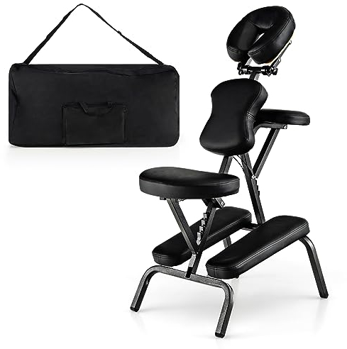 HOMASIS Sillón de Masaje Plegable, Moderno, Negro, Cuero Sintético, 55x48x120cm, 110-120cm, 160kg, 10kg, Oficina, Incluye Bolsa de Transporte de Tela Oxford