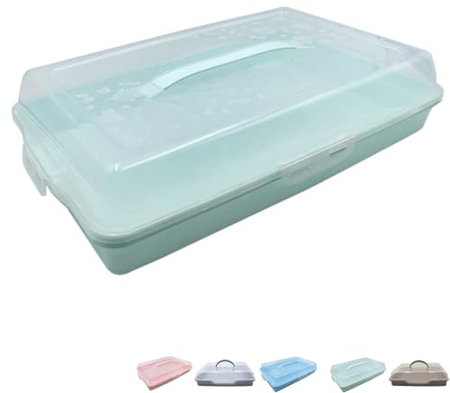 VIRSUS Porta Torte RETTANGOLARE in plastica, misura 43x30x10 cm, Contenitore con coperchio trasparente, portatorte 4 chiusure di sicurezza, per la conservazione di dolci e torte -6778F (Verde Acqua)