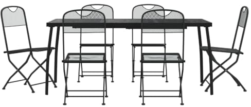 vidaXL Garten Essgruppe 7-TLG., Klappbar Essgarnitur mit Metallgestell, Sitzgruppe Garnitur für Garten Terrasse Balkon, Gartentisch Stuhl Gartenmöbel, Anthrazit Streckgitter