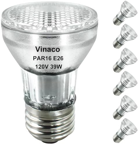 Vinaco PAR16 Halogen Bulb 39 Watt, 6 Pack High Output 350LM PAR16 Bulb（45W Equivalent, PAR16 Flood 39W Warm White 2800K, PAR 16 Dimmable with E26 Base, Halogen 45W Long Neck for Ceiling Light