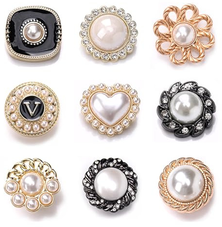 9 Piezas de Botones de Perlas de Imitación de Diamantes - Redondos de Costura, Adornos Artesanales de Flores para Hacer Joyas, Artesanías, Ropa y Camisas