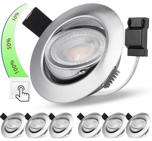 LED Einbaustrahler 230V Dimmbar LED Spots 5W 3 Stufe Dimmbar Einbauleuchten Neutralweiß 4000K Deckenspots 45°Schwenkbar, Loch 68-75mm Einbauspots Flach 30mm für Badezimmer Küche Wohnzimmer, 6er Set