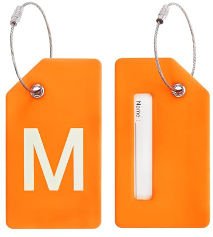 PATIKIL Etiquetas de Equipaje, 2 Piezas Etiqueta de Maleta de Silicona Identificador de Tarjeta de Identificación de Equipaje Única, Letra M, Naranja