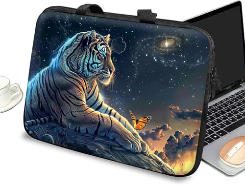 Custodia universale per computer portatile da 10 pollici, con maniglia e cerniera, borsa messenger per tablet da 7-10 pollici, per iPad/Notebook/eBook/Reader, motivo tigre Galaxy