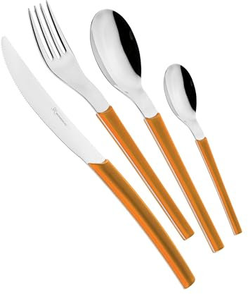 Eme Posaterie Loto Arancio 1665 - Set di Posate da Tavola in acciaio inox 18/10, per 5 persone, 20 pezzi