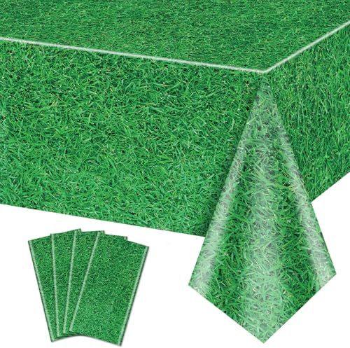 Lot de 4 nappes en Herbe Verte, 220x130 cm, Motif Herbe, Nappe de Table sur Le thème du Sport, Fournitures de fêtes à thème Sportif, décorations d'événements Sportifs