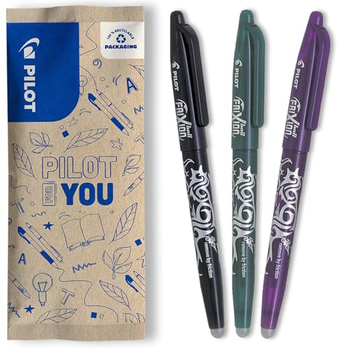 PILOT - Set di 3 FriXion Ball 07 - Penna a Inchiostro Termosensibile Cancellabile - Penna roller Ricaricabile - Nero, Verde, Viola - Punta Media