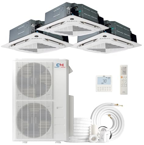 Cooper & Hunter 3 Zone 12k+18k+18k Ceiling Cassettes with Installation Kits, 4 Ton Tri Zone Ductless Multi Mini Split Air Conditioner
