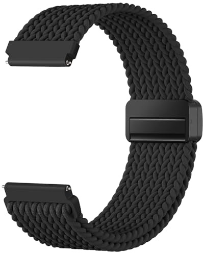 Mastten 22mm Nylon Sport Elastisch Geflochten Magnet Watch Armbänder Kompatibel mit Garmin Venu 3 2/Vivoactive 4 Armband - Amazfit Balance Armband, 22mm Uhrenarmband für Damen Herren, Schwarz