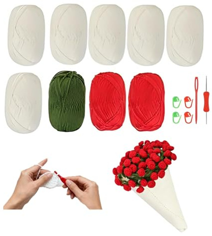 Genérico Manta de Ramo de Ganchillo Hecha a Mano, Manta de Rosas de Crochet DIY, Regalo Romántico de Flores para Cumpleaños y Decoración del Hogar (Kit de Materiales)