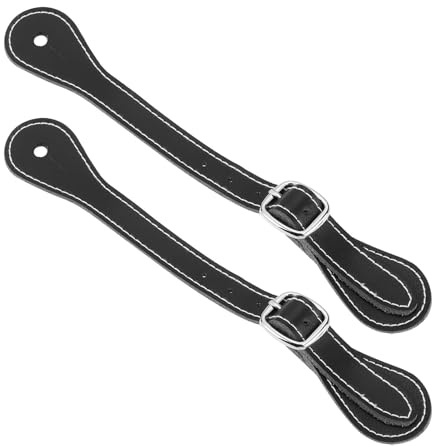 ECSiNG 2pcs Cinghie per Speroni in Pelle Nero Regolabili Cinghie per Speroni in Pelle Bovina Monostrato per Cavalieri