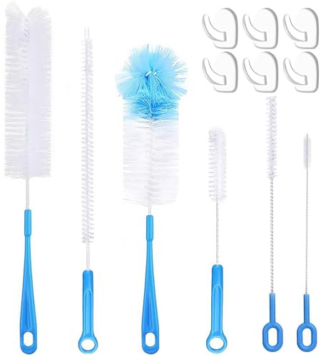 Realjoy 6 Juego de Cepillos de Limpieza, Limpia Botellas por Dentro, con 6 Ganchos, Cepillo para Pajitas, Cepillo Limpiador para Biberones, Vasos, Termos, Pajitas y Teteras