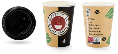 PACKEO 100 Premium Kaffeebecher 300ml und Deckel weiß Pappbecher Coffee to go 0,3l Hartpapierbecher Pappbecher für Kalt- und Heißgetränke
