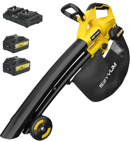 Aspiratore a batteria, 40 V, batteria 2 × 4,0 Ah con caricatore, soffiatore 3 in 1, aspiratore e pacciame, 6 marce, senza fili, velocità di soffiaggio 190 km/h, sacco da 45 l per giardino