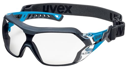 Uvex pheos nxt guard - Schutzbrille - Bügelbrille mit 100% UV-Schutz - Innen beschlagfrei, außen extrem kratzfest & metallfrei - mit Kopfband - transparent - blau/anthrazit