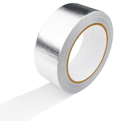 Minxulan aluminiumtejp 50 mm x 25 m, aluminiumtejp vattentät aluminiumfolie värmeskylt band glasfiber värmesköld folietejp för slang och bil reparation av ventilations- och luftkonditioneringssystem