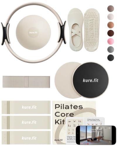 kure.fit Home Pilates Essentials Kit for Women | Pilates Ring, Mini Ball, Booty Band Set | Pilates Equipment Starter Set in Gift Box | Workout Guide Included