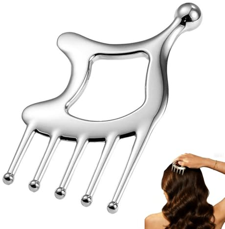 Masseur de cuir chevelu portable en acier inoxydable, masseur de tête, brosse de massage du cuir chevelu, outil Gua Sha pour thérapie des points de déclenchement, acupression et anti-rides pour la