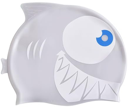 Gorros de natación para niños, sombrero de baño con protección de tiburón, gorro de baño de silicona con dibujos animados para niños, niñas, mayores de 3 años, pelo largo o corto