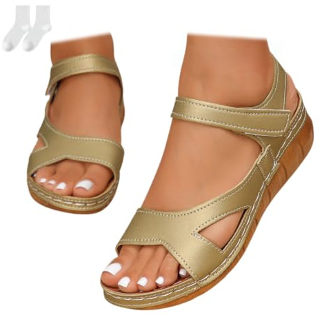 Women's Comfort Sandals, Plus Size Open Toe Wedge Sandalettes | with Elastic Band Non-Slip Casual Shoes Platform Slingback Breathable Slip-On Sandals for Summer Beach Vacation