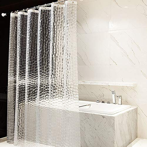 OTraki Shower Curtain 72 x 78 Inch, Semi Transparent 3D Water Cube Design Bath Curtain EVA Waterproof, Mould Proof Resistant Washable Thicken Bathroom Curtain 182 x 200 cm with 12 Curtain Hooks