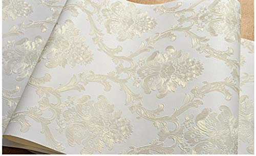 TaoGift Papel pintado victoriano en relieve de damasco para despegar y pegar, para dormitorio, baño, sala de estar, decoración del hogar (53 cm x 5 m, beige)