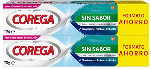 Corega Crema Fijadora Para Prótesis Dentales, Fijación Fuerte, Sin Colorantes Añadidos, Sin Sabor, Pack de 2 x 70 g