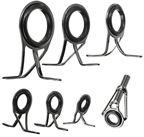 Lot de 7 guides de canne à pêche FOXCUP Noir Acier inoxydable 5-18 mm