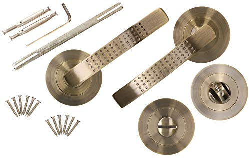 KOTARBAU® Juego de manillas con roseta redonda, Manivelas con condena, Manilla bronce, latón envejecido de zamak, Manillas, Manetas, Picaportes para puertas interiores de baño, Manijas con pestillo
