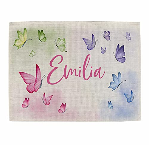 Striefchen® Stoff-Platzdeckchen für Mädchen mit Namensaufdruck - Geschenk zur Einschulung Schmetterling Bunt