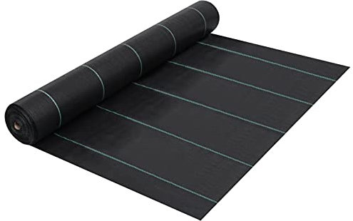 Tidyard Ogräsfolie med gröna ränder ogräsdukar trädgårdsfleece golvväv rabattfleece mulchfleece täckduk ogrässkydd svart 2 x 10 m PP 60 g/m²