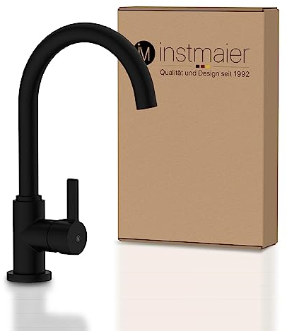 instmaier Leona | Niederdruck Küchenarmatur 360° schwenkbar | Schwarz matt |Wasserhahn Küche | Spültischarmatur mit hohem Auslauf | Armatur Spüle | Einhebelmischer | Mischbatterie