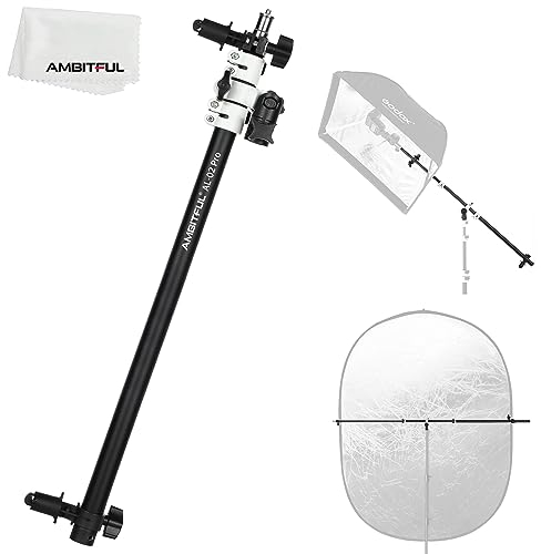 AMBITFUL 67-163.5cm /26-64 Multi Functional Reflector Holder, Boom Arm, Background Crossbar with Solid Locking Metal Swivel Head Grip Reflector + Speedlite Bracket(AL-02 PRO)