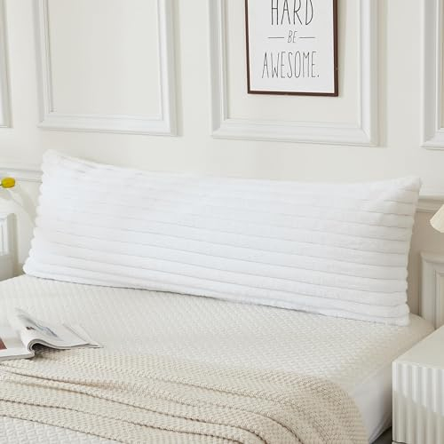 ZTYROLJ Seitenschläferkissen Bezug, Weißer Cord Deko Kissenhülle, Kissenbezug 40x145 mit Reißverschluss, Atmungsaktiv und Weich Kopfkissenbezug für Seitenschläfer