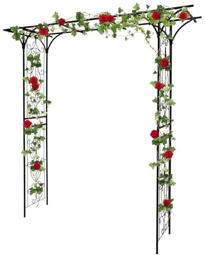 2 M Flacher Gartenbogen für Kletterpflanzen, Kalolary Hochleistungs Gartenbogen aus Metall Laube Hochzeitsspalier Torbogen Gartentunnel Spalier Blumenreben Kletterhilfe für Rasen Terrasse im Freien