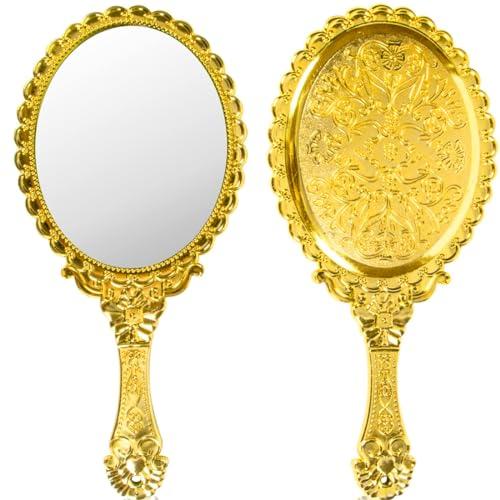 LuLiyLdJ 1 miroir doré à main rétro, petit miroir de maquillage pour femmes et filles