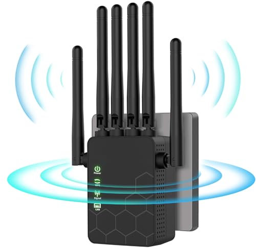 Répéteur WiFi Puissant Avec 6 Antennes - Amplificateur, Mode Répéteur, Routeur & AP - 2 Ports LAN, Couverture de 300 m², Extérieur, Facile à Installer (ZJQ7)