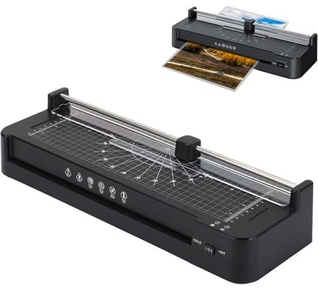 Lamineringsmaskin, 400W Kompaktlamineringsmaskin med Papperstrimmer, Termisk Lamineringsmaskin med ABS-växlingsnyckel för A3-3- Foton Menyer Dokument Ritningar