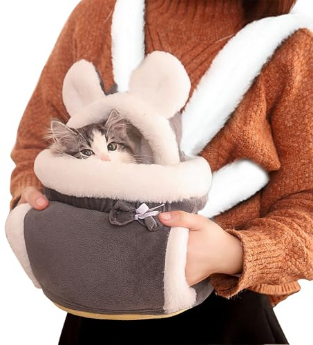 PETCUTE Zaino per Gatti,Morbido Borsa Porta Cane Taglia Piccola,Trasportino a Zaino Gatto in Peluche,Zainetto per Gatti Piccoli con Doppie Tasche,Zaini per Trasporto Cani con Tracolla Allargata