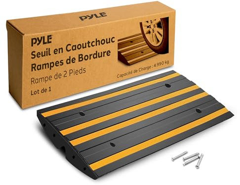 Pyle Rampe Bordure en Caoutchouc 2 Ft (60 cm) – Rampe de Seuil Antidérapante et Étanche, Bandes Réfléchissantes Vertes, Usage Intensif pour Voiture, Camping-Car, Fauteuil Roulant, Garage et Trottoir