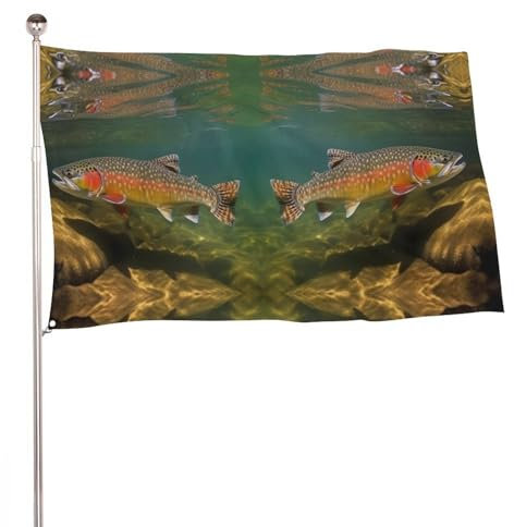 Drapeau de bienvenue personnalisé de 152,4 x 243,8 cm - Drapeaux amusants de ruisseau, truite, pêche à la mouche, maison, extérieur, cour - Drapeau de bienvenue pour l'hiver et le printemps - Pour