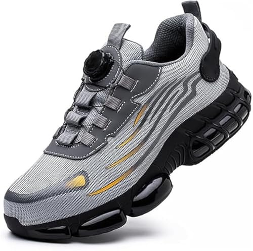Ximlc Prestivos Shoes, Prestivos Steel Toe Shoes Sneakers, 2025 New Air Cushion Construction Industrial Safety Work Shoes for Men(Grey,43)