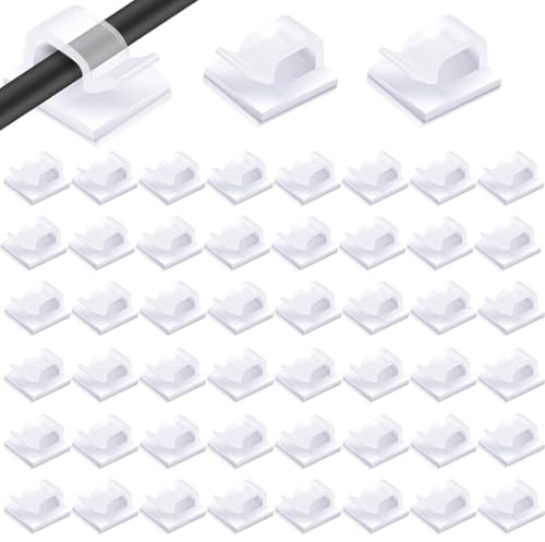 50 Soportes para Cables Autoadhesivos, Clips de Cable de Exterior,Organizador de Cables, Escritorio para Abrazaderas de Cables, para Cable de USB, Cargador,Navidad y Luces de Hadas,Transparente