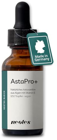 neotes AstaPro+ hochdosiertes Astaxanthin Öl - 8 mg Astaxanthin + 8 mg Vitamin E pro Tag - 30ml für 47 Tage - 100% natürlicher Antioxidativer Zellschutz - Vegan & Ohne Zusätze Laborgeprüft