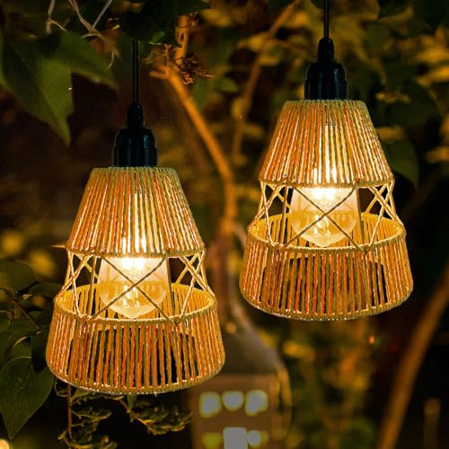 Lámparas solares para exteriores, 2 unidades, IP65, impermeables, de ratán, de jardín, balcón, césped y terraza, lámparas solares decorativas para exteriores